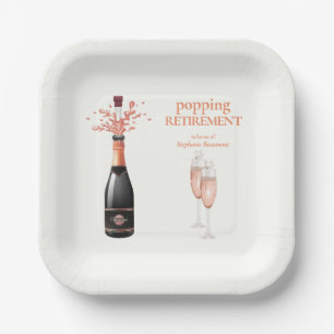 Elegante Frau mit Champagner-Kurken-Rente Pappteller