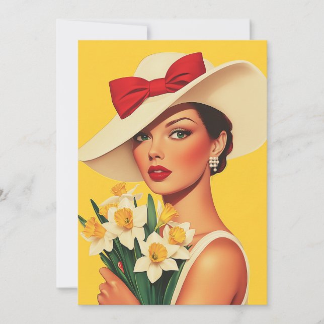 Elegante Frau mit Daffodien Einladung (Vorderseite)