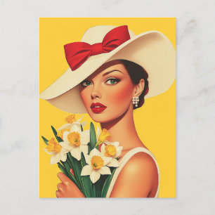 Elegante Frau mit Daffodien Postkarte