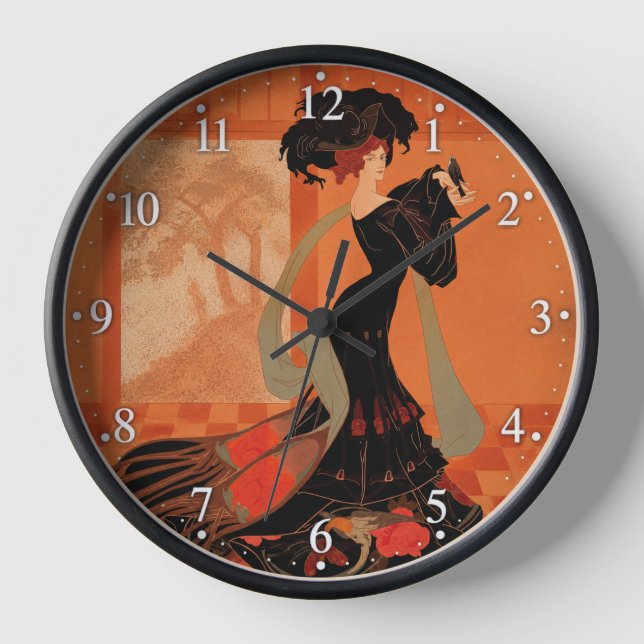 Elegante Frau mit einem Vogel Uhr (Vorderseite)