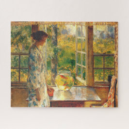 Elegante Frau mit Goldfish Bowl (Childe Hassam) Puzzle