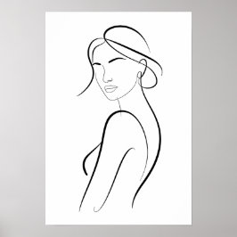 Elegante Frau mit Hut Minimalistische Linienkunst Poster