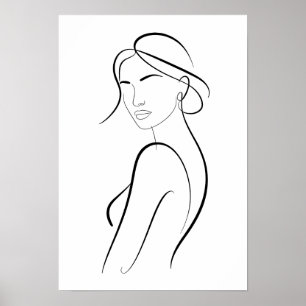 Elegante Frau mit Hut Minimalistische Linienkunst Poster