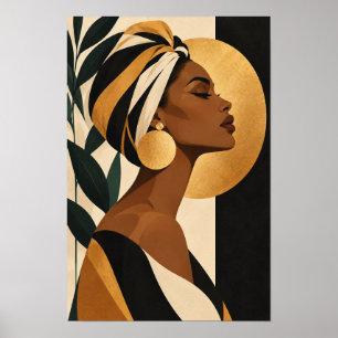 Elegante Frau mit Kopftuch Gold- und Schwarzporträ Poster