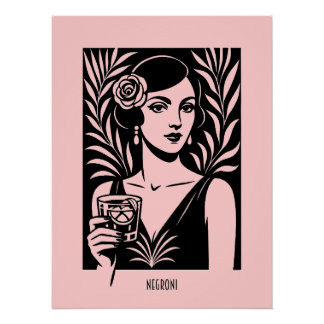 Elegante Frau mit Negroni – Retro-Cocktail Poster