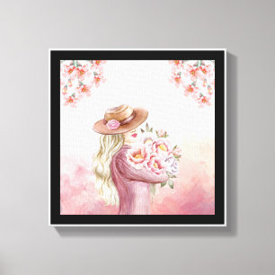 Elegante Frau mit Peonies Kunst, Dichtung und Musi Leinwanddruck