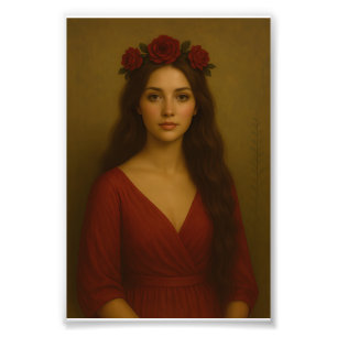 "Elegante Frau mit Rote Rose Crown - Zeitlose Flut Fotodruck
