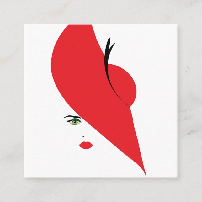 elegante Frau mit rotem Hut Quadratische Visitenkarte (Vorderseite)
