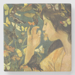 Elegante Frau mit schönen Schmetterlingen Steinuntersetzer