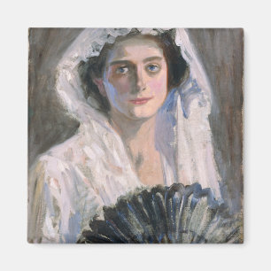 Elegante Frau mit schwarzem Fächer (Fujishima Take Magnet