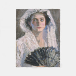 Elegante Frau mit schwarzem Fan (Fujishima Takeji) Fleecedecke