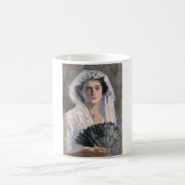 Elegante Frau mit schwarzem Fan (Fujishima Takeji) Kaffeetasse