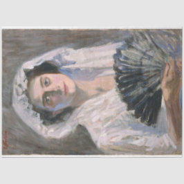 Elegante Frau mit schwarzem Fan (Fujishima Takeji) Seidenpapier