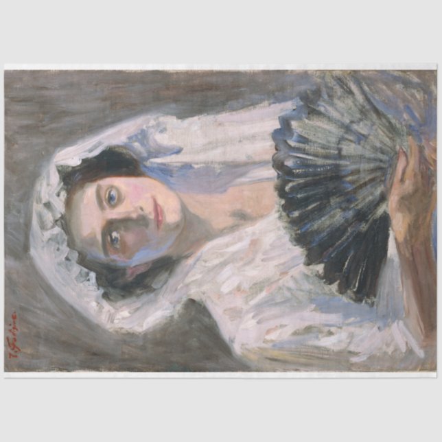 Elegante Frau mit schwarzem Fan (Fujishima Takeji) Seidenpapier (Vorderseite)