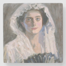 Elegante Frau mit schwarzem Fan (Fujishima Takeji) Steinuntersetzer