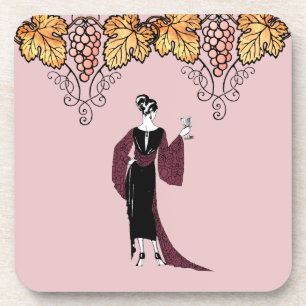 Elegante Frau mit Vintagem Wine Design Getränkeuntersetzer