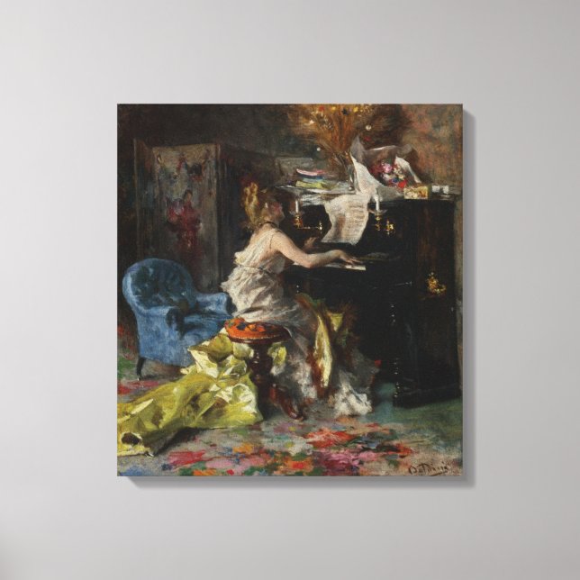 Elegante Frau Pianistin (Giovanni Boldini) Leinwanddruck (Vorderseite)