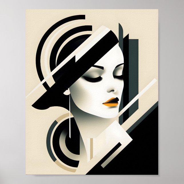 Elegante Frau Portrait Illustration Stilvolle Kuns Poster (Vorne)