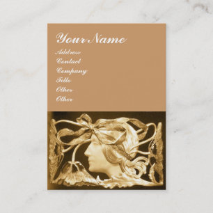 ELEGANTE FRAU SCHAUTY/LADY BROWN BOW BLUME Sepia Visitenkarte