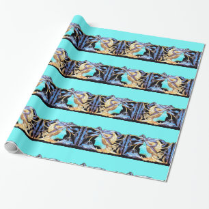 ELEGANTE FRAU SCHÖNHEIT SCHMUCK /DAME, BLAUES BAND GESCHENKPAPIER