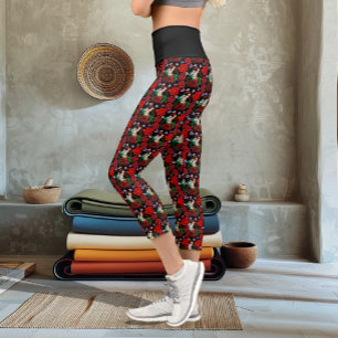 Elegante Frau Venezianische Maske Rot Grün Capri Leggings