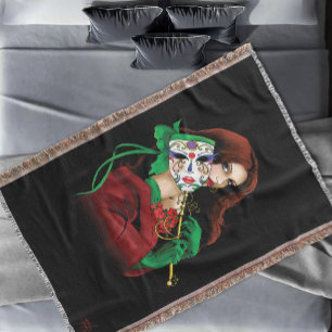 Elegante Frau Venezianische Maske Rot Grün Decke