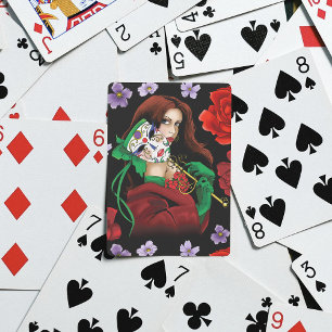 Elegante Frau Venezianische Maske Rot Grün Spielkarten