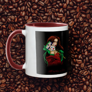 Elegante Frau Venezianische Maske Rot Grün Tasse