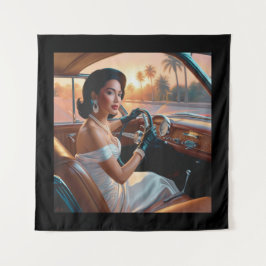 Elegante Frauen in klassischen Autos Wandteppich