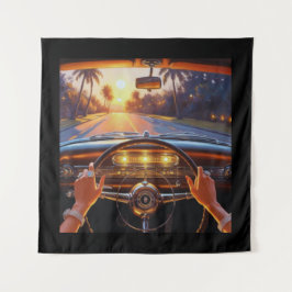 Elegante Frauen in klassischen Autos Wandteppich