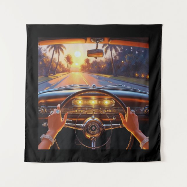 Elegante Frauen in klassischen Autos Wandteppich (Vorderseite)