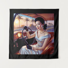 Elegante Frauen in klassischen Autos Wandteppich