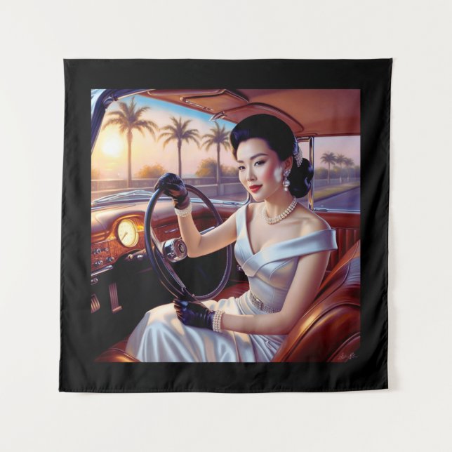 Elegante Frauen in klassischen Autos Wandteppich (Vorderseite)