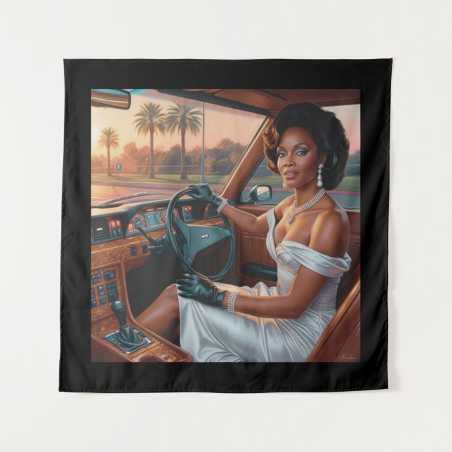 Elegante Frauen in klassischen Autos Wandteppich (Vorderseite)