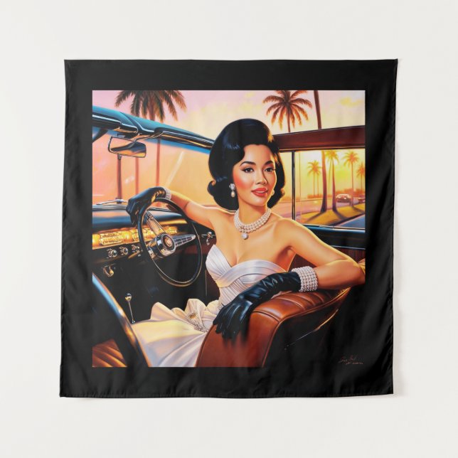 Elegante Frauen in klassischen Autos Wandteppich (Vorderseite)