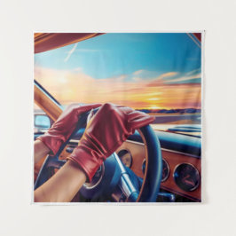 Elegante Frauen in klassischen Autos Wandteppich