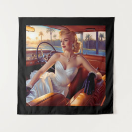 Elegante Frauen in klassischen Autos Wandteppich