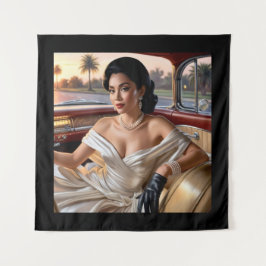 Elegante Frauen in klassischen Autos Wandteppich