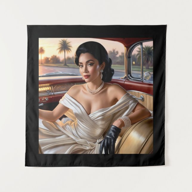 Elegante Frauen in klassischen Autos Wandteppich (Vorderseite)