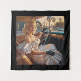 Elegante Frauen in klassischen Autos Wandteppich