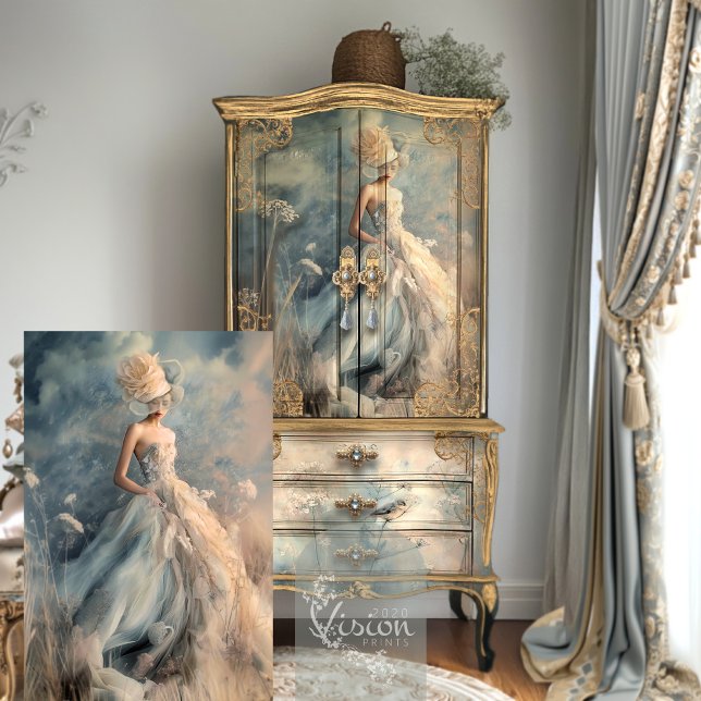 Elegante Frauen Kunst, Dichtung und Musik Seidenpapier (Elegant Lady & Floral Fields, Romantic, Ethereal, Fantasy, Light Dusty Blue, Decoupage Tissue Paper)