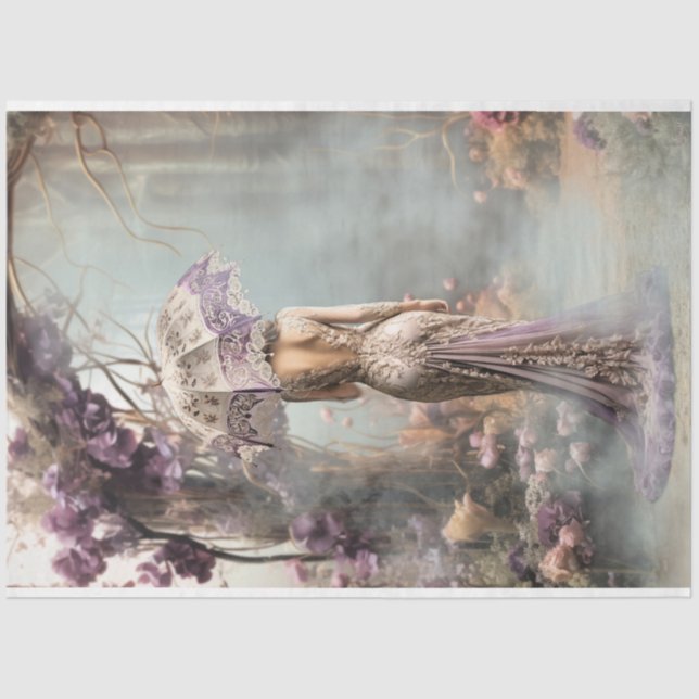 Elegante Frauen Verzauberter Garten Lila Garten Pa Seidenpapier (Vorderseite)