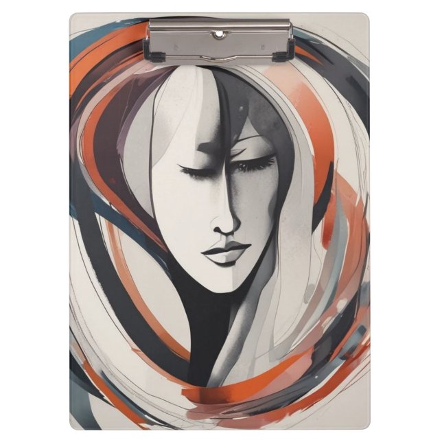 Elegante Frauengesicht Braun blaue Mauer Abstrakt Klemmbrett (Vorderseite)