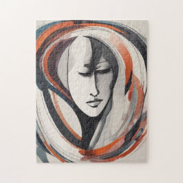 Elegante Frauengesicht Braun blaue Mauer Abstrakt Puzzle