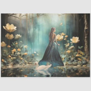 Elegante Frauenporträt Florale Neblige Waldsee Seidenpapier