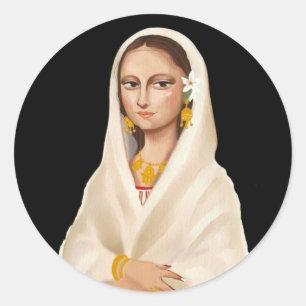 Elegante Frauenporträt Kulturkunstillustration Runder Aufkleber