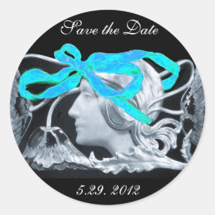 ELEGANTE FRAUENSCHÖNHEIT JEWEL/LADY, BLAUE BOW, BL RUNDER AUFKLEBER