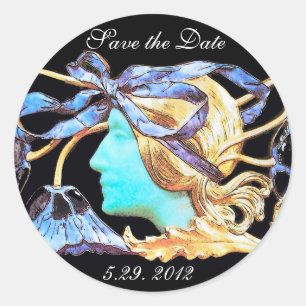 ELEGANTE FRAUENSCHÖNHEIT JEWEL/LADY, BLAUE BOW, BL RUNDER AUFKLEBER