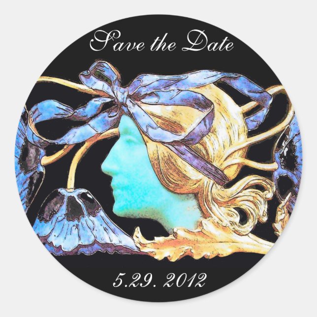 ELEGANTE FRAUENSCHÖNHEIT JEWEL/LADY, BLAUE BOW, BL RUNDER AUFKLEBER (Vorderseite)