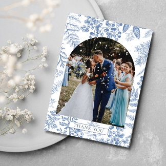 Elegante French Blue Bloom Floral Wedding Dankeskarte